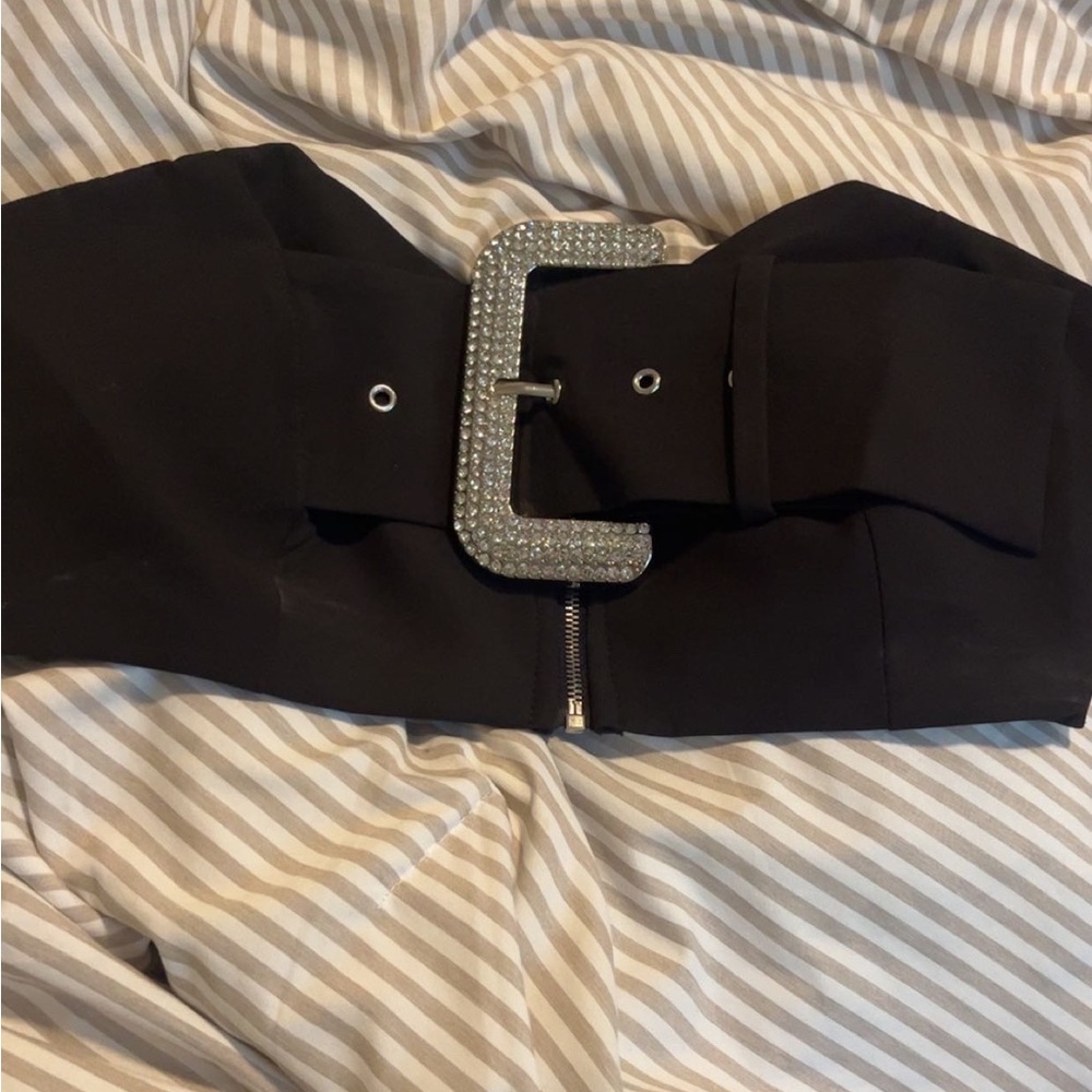 Forever 21 Black and Silver Rhinestone Belt Tube Top